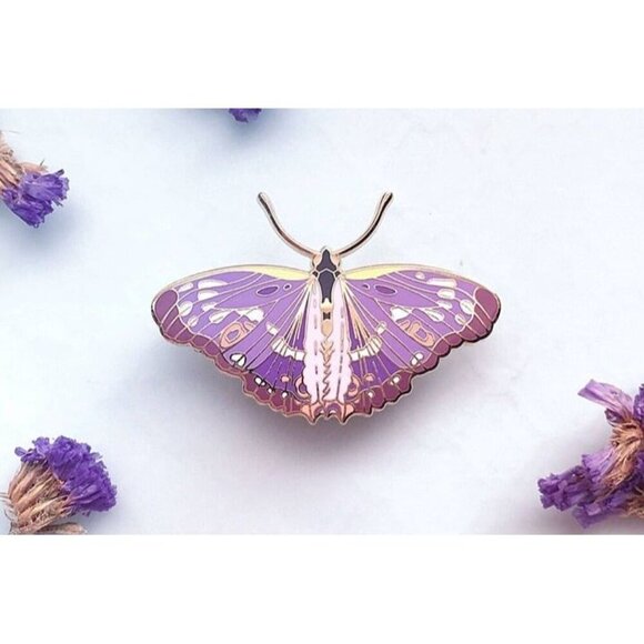 Lesser Purple Emperor Butterfly Enamel Pin - Gold Plated Jewelry & Brooch - Picture 5 of 9